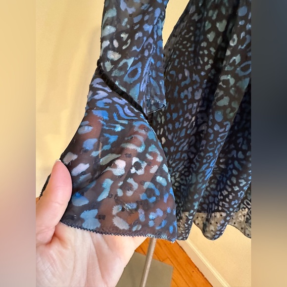 Laundry By Shelli Segal  Blue Cheetah Chiffon Sheer Mini Dress Tie On Neck - Picture 8 of 15